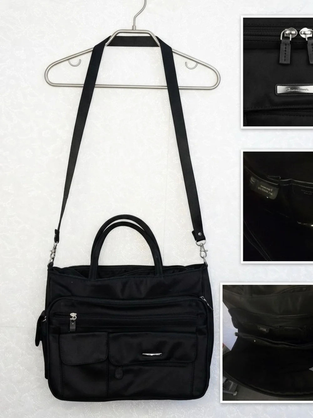 ​Multi-Pocket Black Nylon Organizer Briefcase Messenger Crossbody Bag